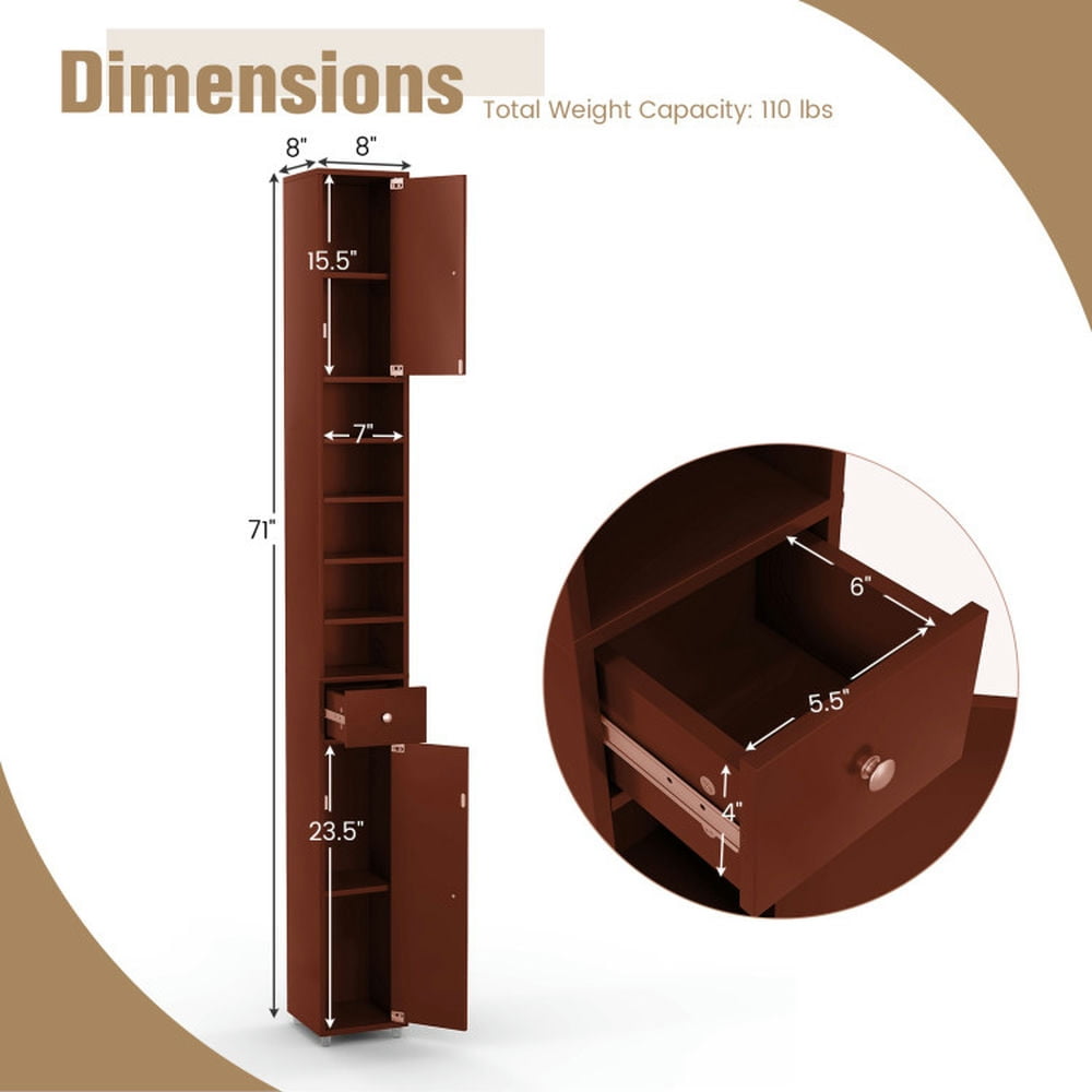 Finihen Bathroom Storage Cabinet, Bathroom Floor Cabinet, Freestanding Slim Bathroom Cabinet with Drawer and Adjustable Shelves, for Bathroom, Living Room, Bedroom, Kitchen, Brown Finihen Bathroom Storage Cabinet, Bathroom Floor Cabinet, Freestanding Slim Bathroom Cabinet with Drawer and Adjustable Shelves, for Bathroom, Living Room, Bedroom, Kitchen, Brown