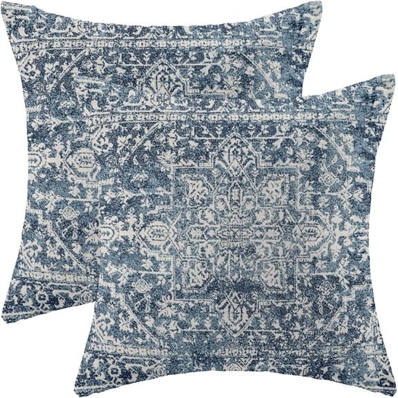 Boho Pillow Covers Set of 2 16x16 Inch Navy Blue Carpet Pattern Linen Ethnic Design Decorative Throw Pillows for Farmhouse Sofa Couch Outdoor Decor Add a Touch of Bohemian Charm