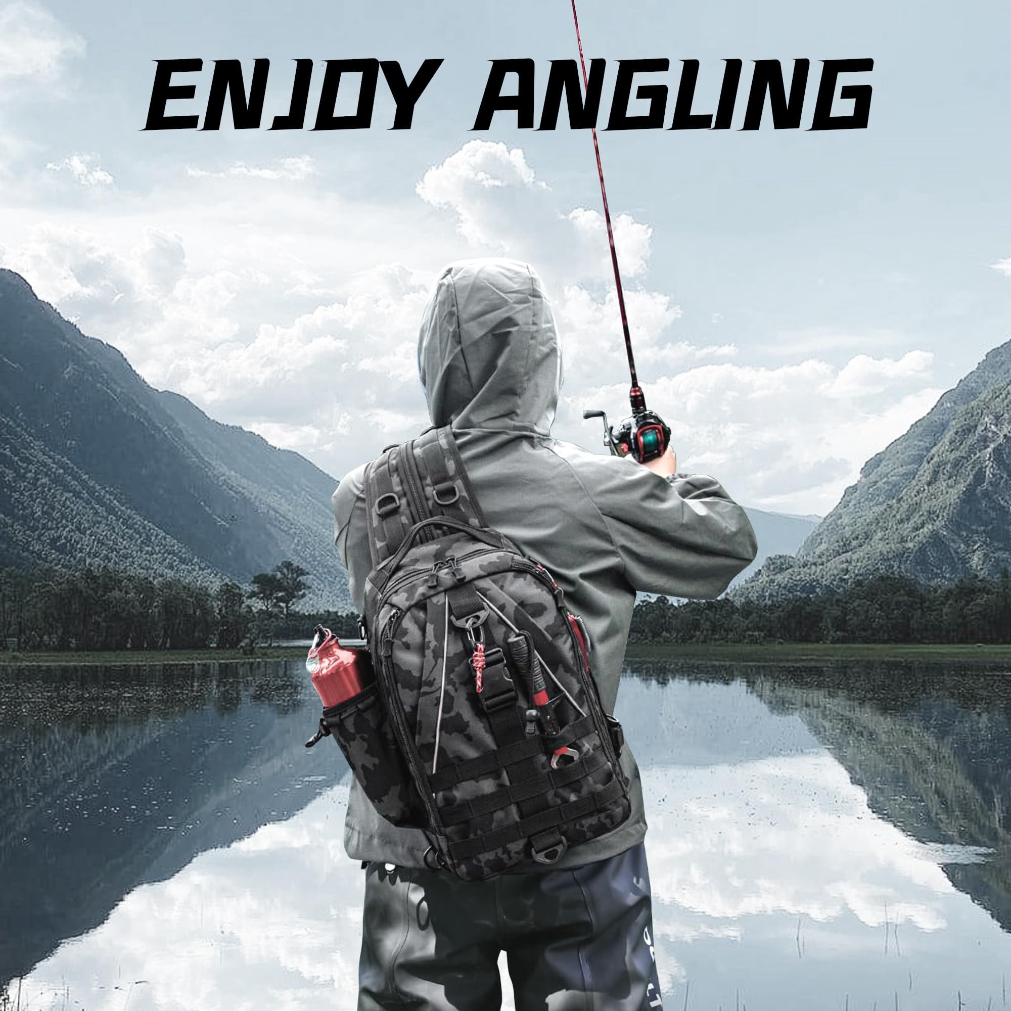Fishing Nylon Backpack Tackle Sling Bag Backpack with Rod Holder for Monther Father Gifts Lightweight Fishing Backpack Storge Fishing Gear and Equipment