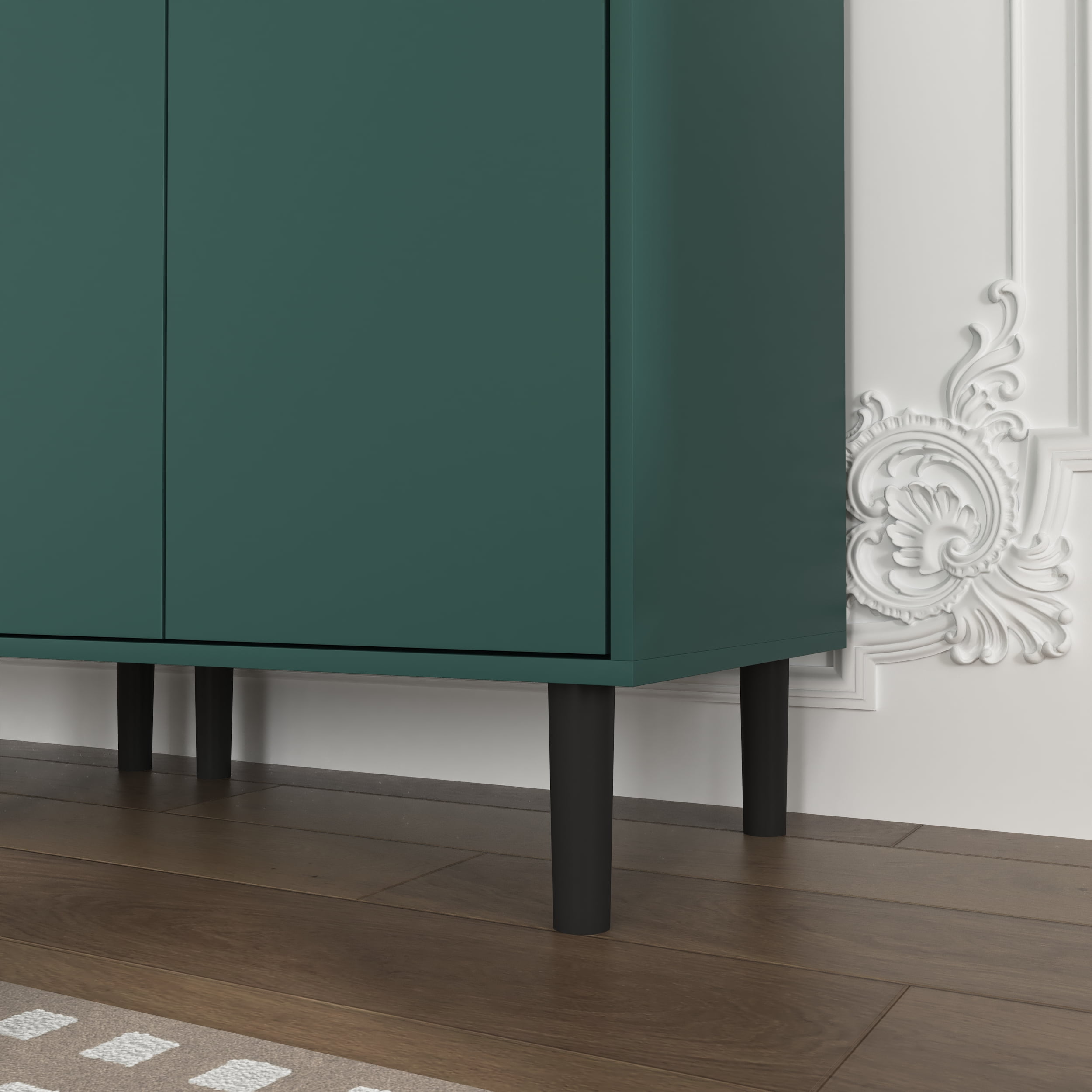 MAYEERTY White Tempered Glass Door Tall Storage Bookcase, 4-Door MDF Cabinet with Adjustable Shelves, Green