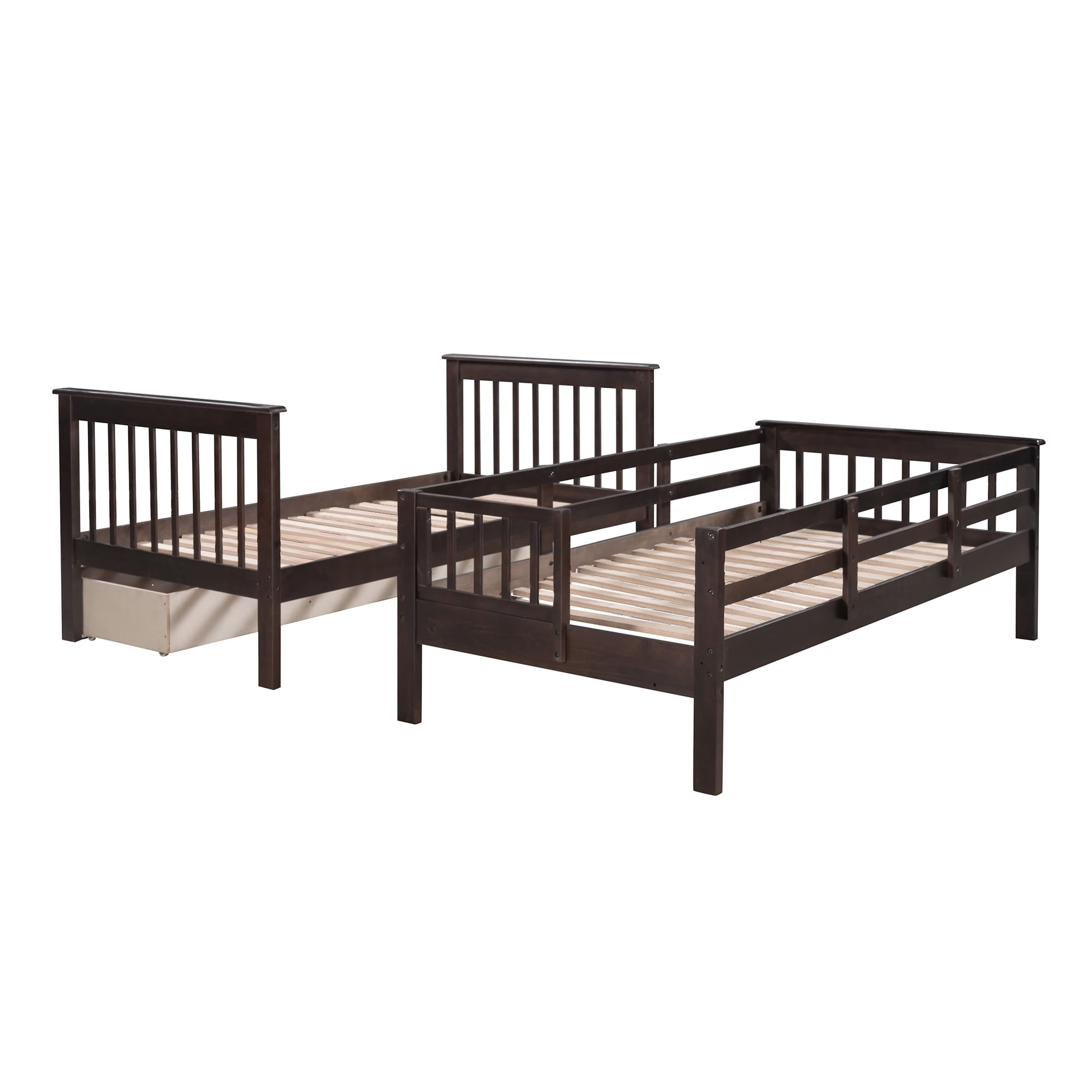 Mintazer Twin Over Twin Bunk Bed with Staircase & 3 Drawers, Kids Bunk Bed with Storage for Bedroom Guest Room, Espresso