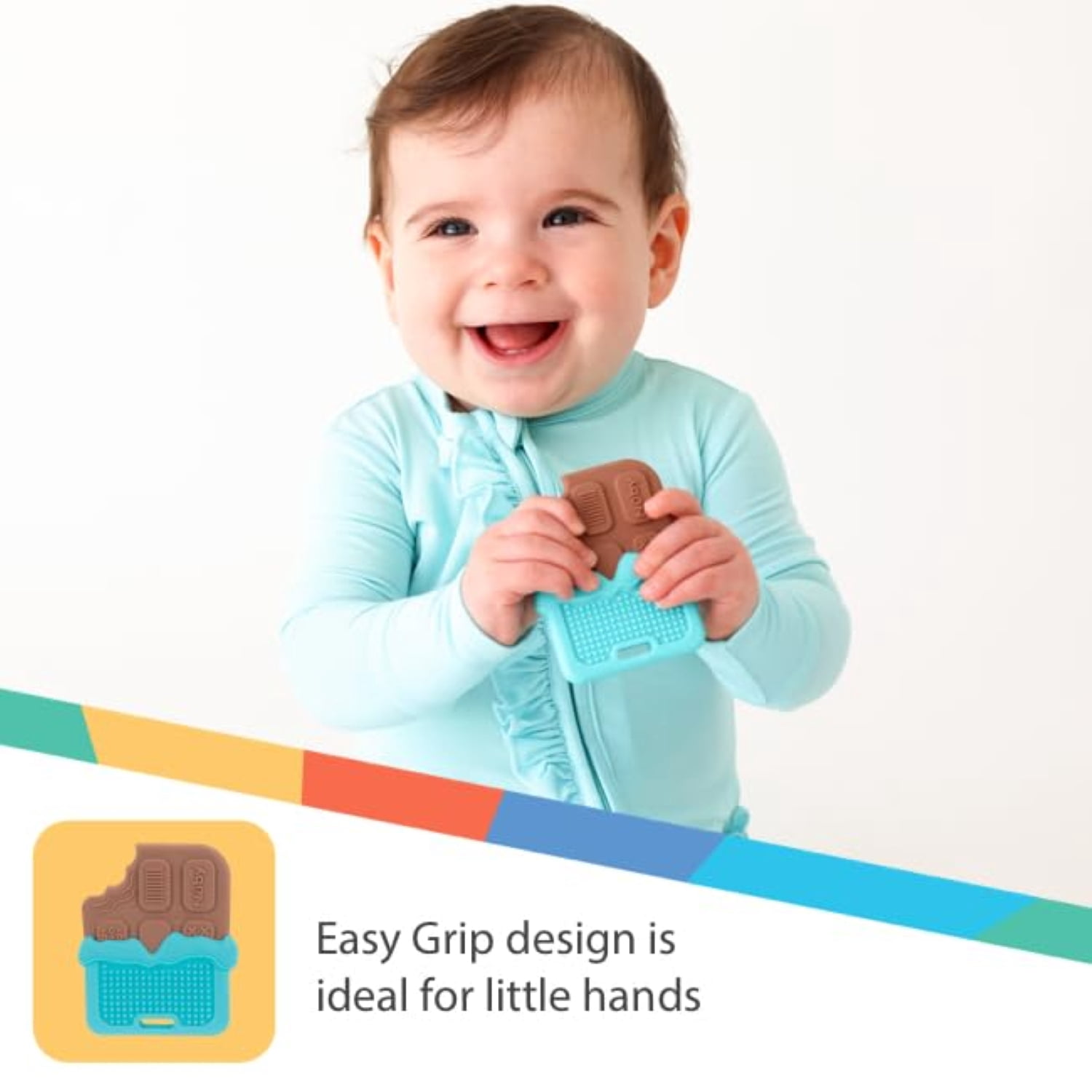 Nuby Silicone Baby Teether with Easy Grip Design, Chocolate Bar