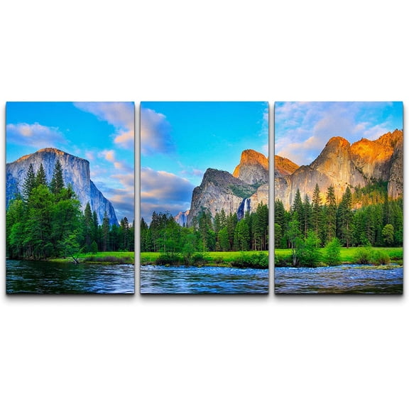 wall26 Canvas Print Wall Art Set Majestic Pastel Mountain Sunset Forest Nature Wilderness Photography Realism Decorative Landscape Colorful for Living Room, Bedroom, Office - 16"x24" x 3