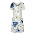 thumbnail image 4 of Robes d'Été Robe de Mode Femmes Casual V Cou Impression en Vrac Élastique à Manches Courtes Robe Bleu S, 4 of 5