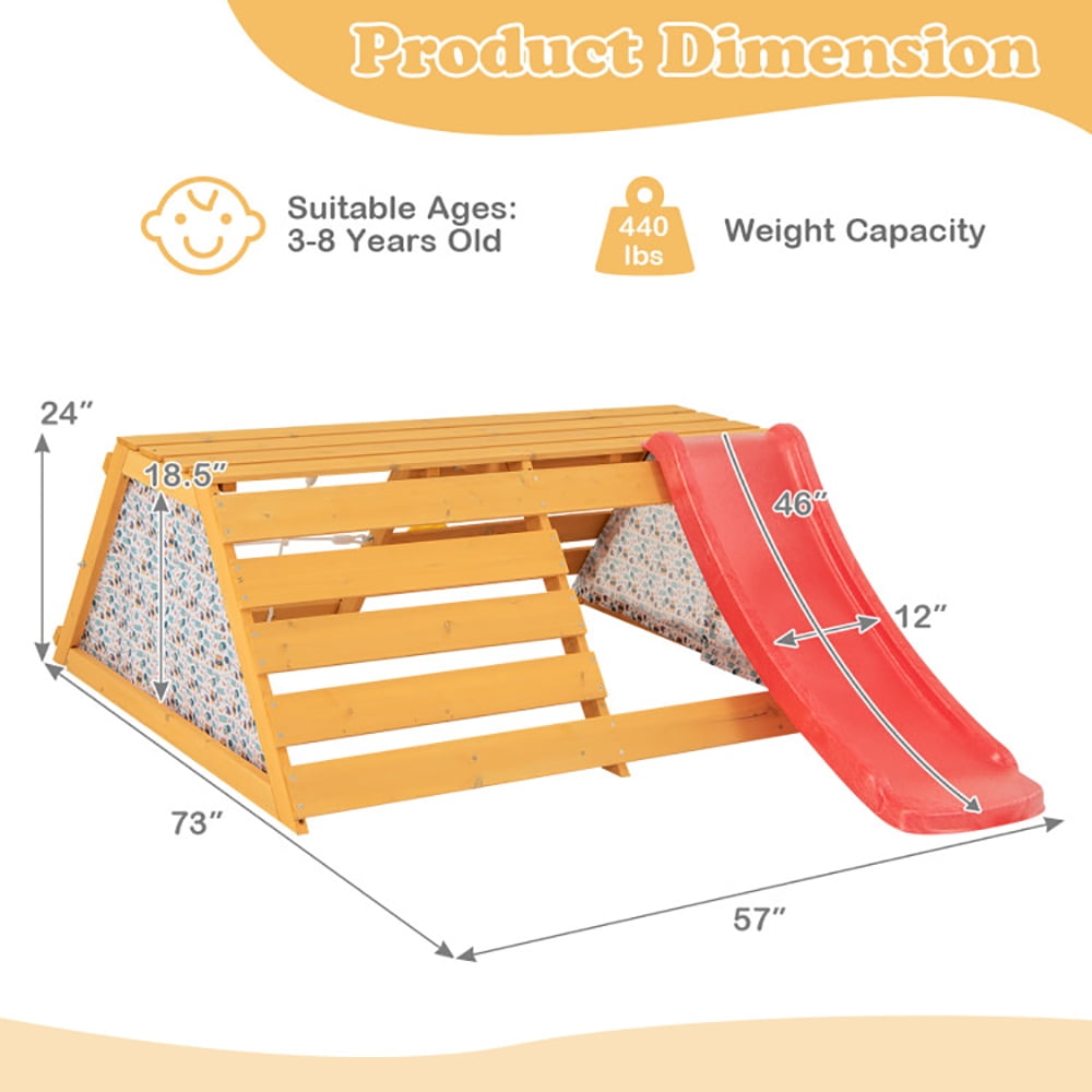 Barara King Toddler Climbing Toys Indoor, Indoor Jungle Gym, 5-in-1 Jungle Gym Wooden Indoor Playground with Slide Rock Climbing Wall Rope Wall Climber