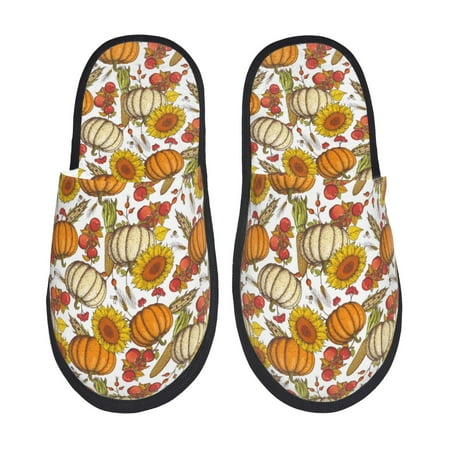 Balery Pumpkin Corn Daisy Slient Indoor Furry Fleece Comfort House Shoes Soft Non-Slip Home Shoes Cotton slippers House Slippers-- Medium
