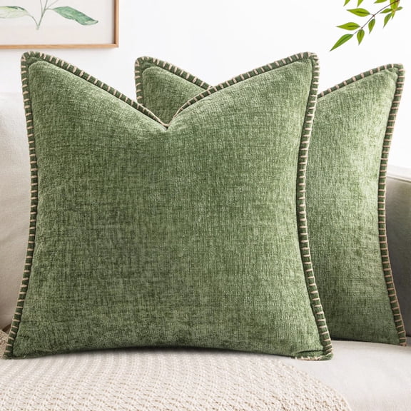 Elegant Chenille Pillow Covers 18x18 Inch Pack of 2 Sage Green for Home Decor