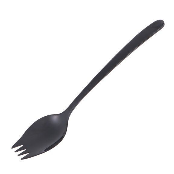 Raindrops 1Set Stainless Steel Spork Sleek Surface Long Handle Black For Salad Pasta Everyday Household Use