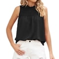 thumbnail image 2 of Tittly Camisole top Vest for Women Womens Dot Tank Tops Summer Sleeveless Mock Neck Shirred T Shirts Casual Linen Blend Keyhole Back Tie Knot Tops Waistcoat Vest T Shirts for Women Black L, 2 of 4