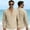 Khaki, variant on UTSJKR Men's Single Chest Pocket Linen-Blend Henley Long Sleeve Shirt, V-Neck Lightweight Top, Summer Beach Daily Outdoor Casual Comfort Wear Sky Blue XXXL