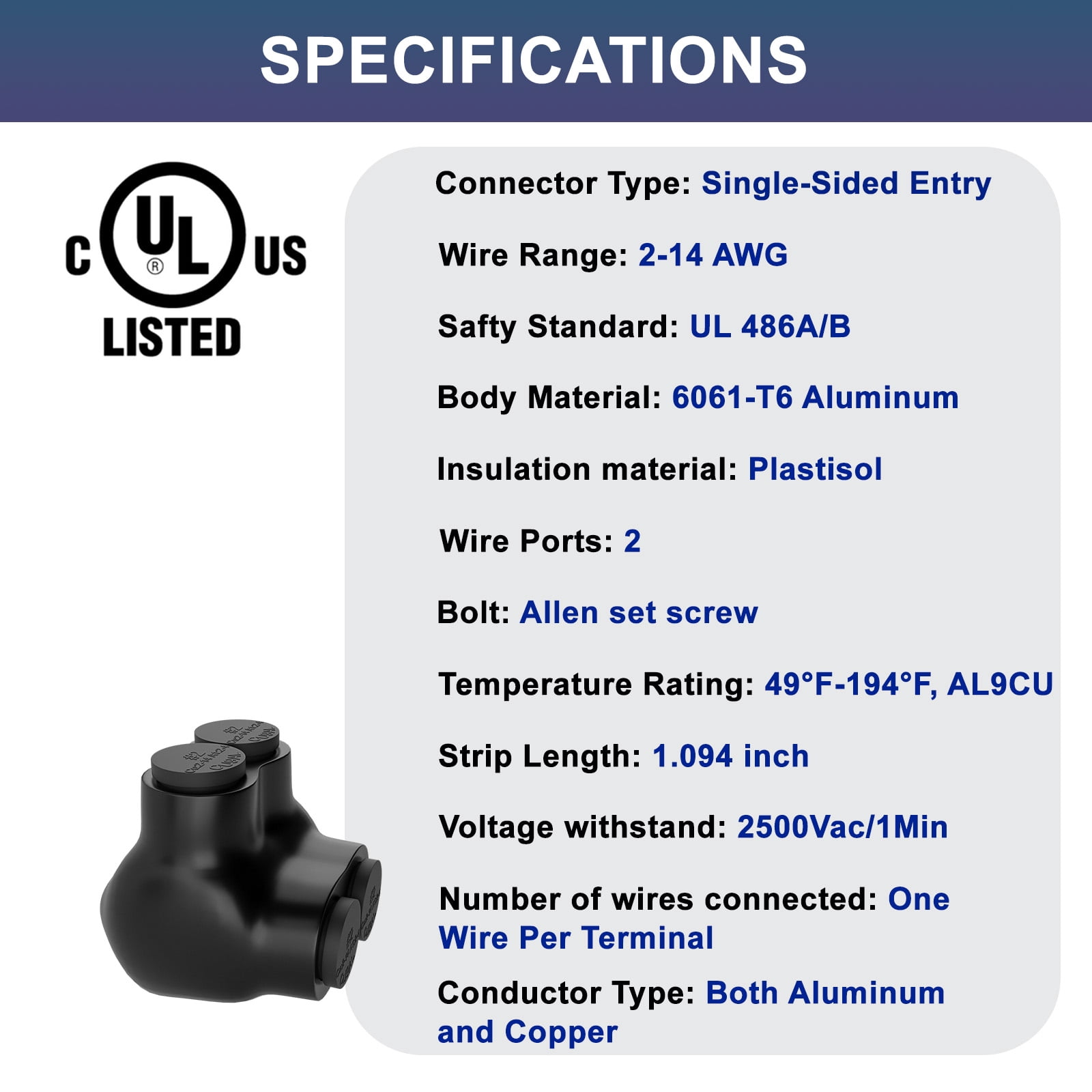 5 Pcs Insulated Multi Cable Connectors 2 Port Single Entry Splice Electrical Power Connector Black Interconnect Terminals Pre Filled Wire Connectors (2-14AWG Wire Range)