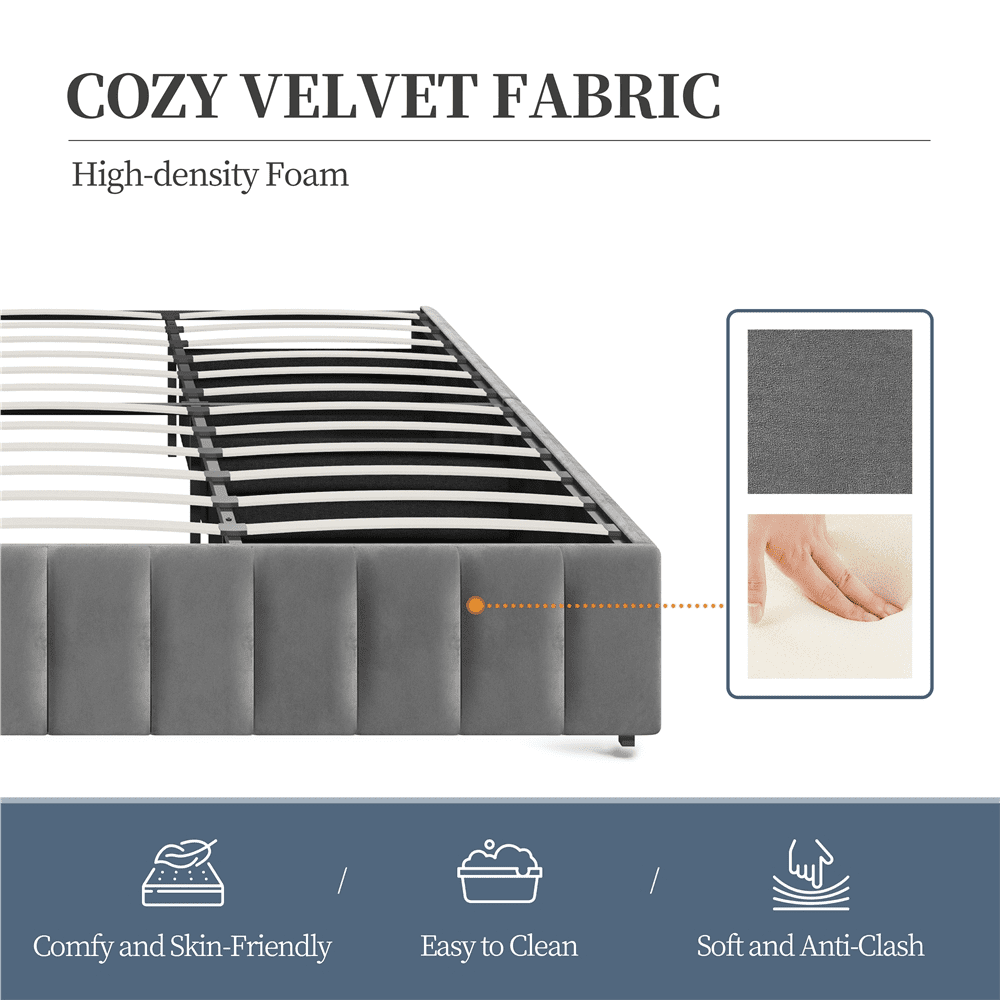 Renwick Upholstered King Size Bed Frame with 4 Storage Drawers, Dark Gray, Adult