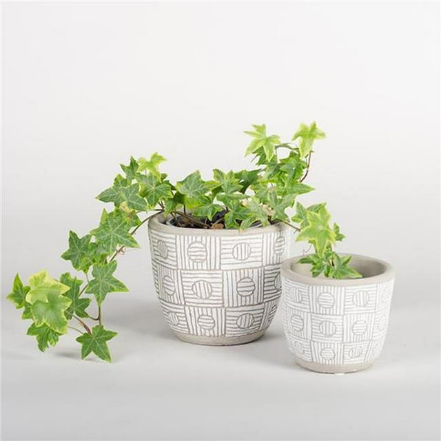 White & Gray Patterned Planters - Set of 2