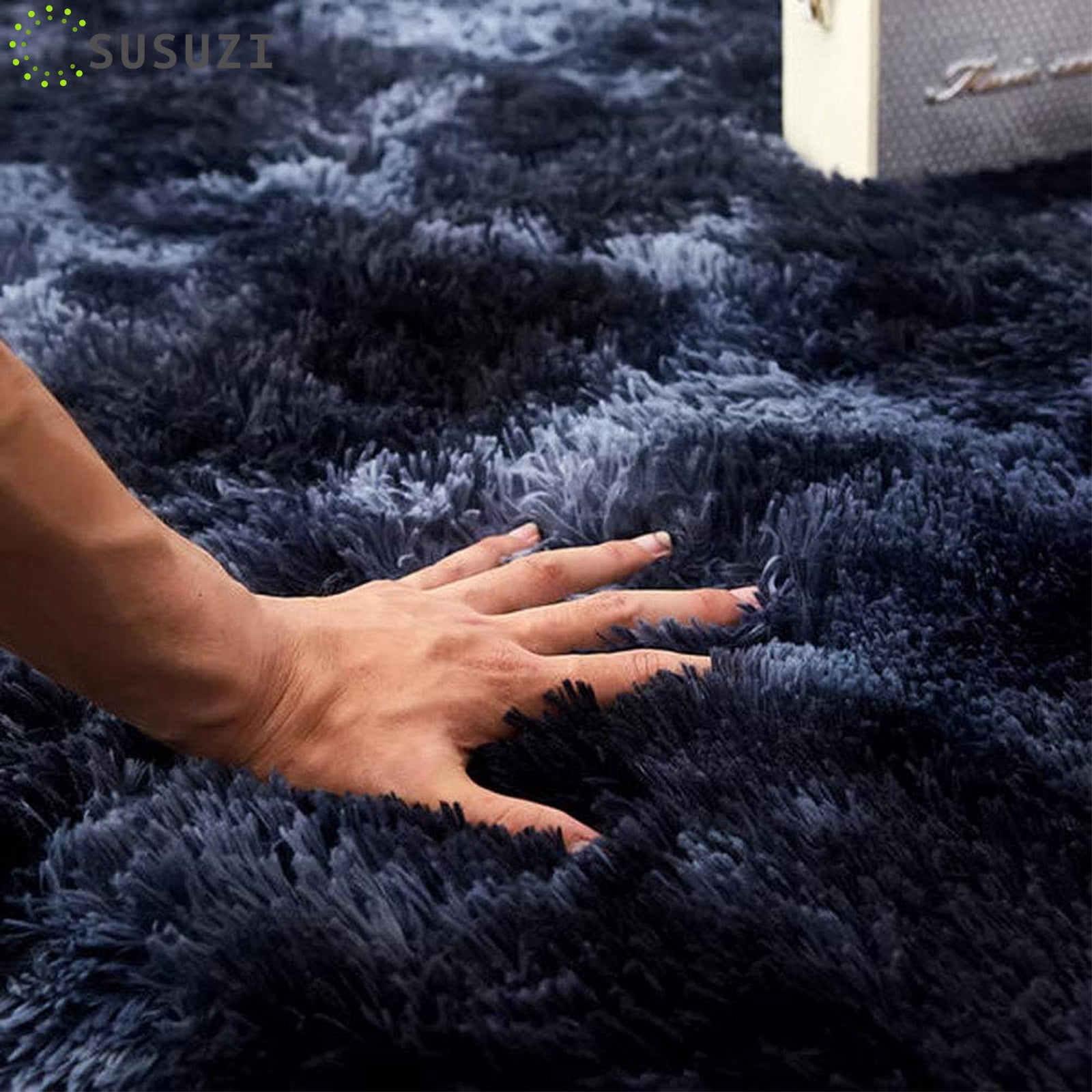 SUSUZI 5' x 7' Shaggy Area Rug, 2 Inch Thick Fluffy Plush Carpet with Non-Slip PVC Back, Dark Blue Modern Soft Rug for Bedroom Living Room Kids Room