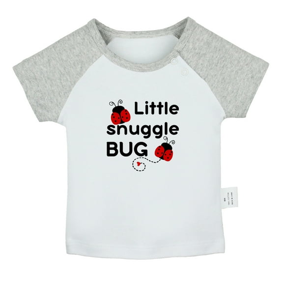 Little Snuggle Bug Funny T shirt For Baby, Newborn Babies T-shirts, Infant Tops, 0-24M Kids Graphic Tees Clothing (Short Gray Raglan T-shirt, 0-6 Months)