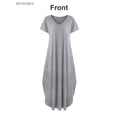 thumbnail image 4 of BadPiggies Short Sleeve Loose Maxi Dress with Pockets, Plain Casual Ankle Length Long Dress V Neck Summer T-Shirt Dress (S, Gray), 4 of 8