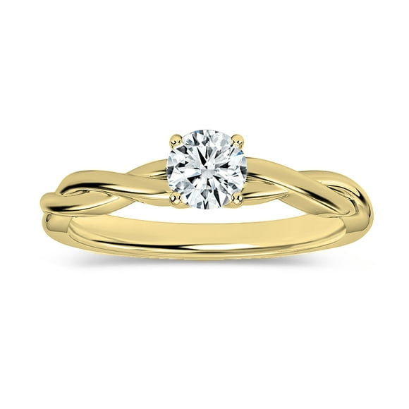ALLORYA 0.25 Carat Round Lab Grown White Diamond Solitaire Intertwined Strands Engagement Ring for Women in 18K Solid Yellow Gold, Size 6