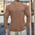 thumbnail image 2 of SSAAVKUY Men's Knit Henley Shirts Dress Long Sleeve Sweater Casual Velvet Tops Collarless Quarter Button Pullover Brown XXXL, 2 of 3
