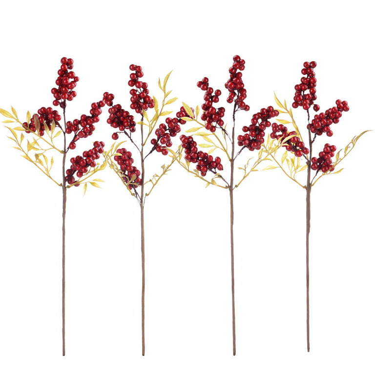 4 Pack Artificial Red Berry Stems for Christmas Tree Decorations