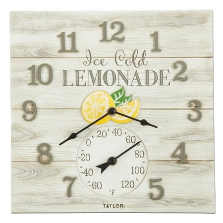 Taylor 14-inch X 14-inch Lemonade Clock with Thermometer