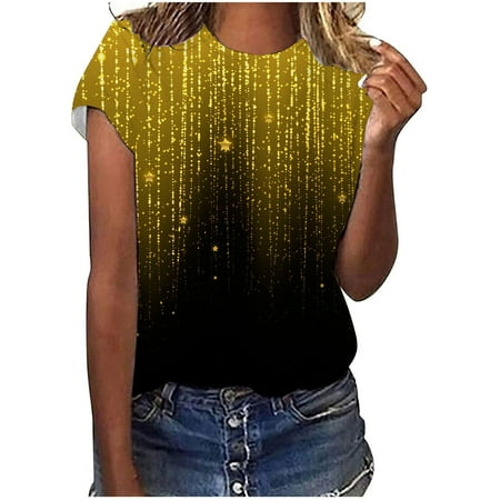 

Womens Tops Oversized T Shirts for Women Women s Trendy Casual Round-Neck Digital Print Short Sleeve T-Shirt Top Blouse Backless Top Summer Savings Clearance 2022 White Crop Top Gold 2XL