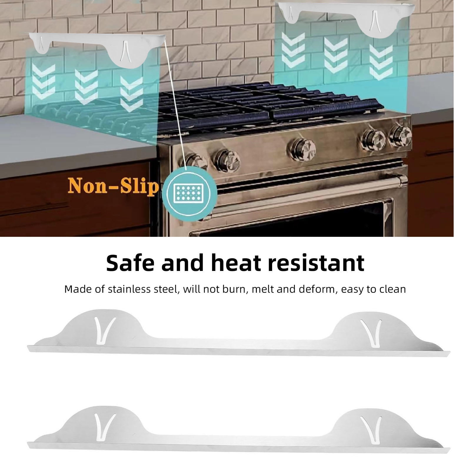 BIMZUC 2‑Pack Stainless Steel Stove Gap Covers – Heat‑Resistant, Easy to Clean, 59.5×8.5 cm, Stylish Silver Trim for Kitchen Counter & Oven