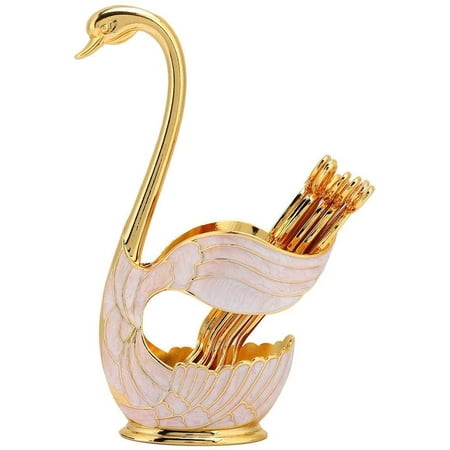 

Metal Coffee Dessert Spoon Set Fruit Dessert Flatware Swan Base Holder Spoon Organizer with 6 pcs Coffee Dessert Sugar Ice Cream Spoon