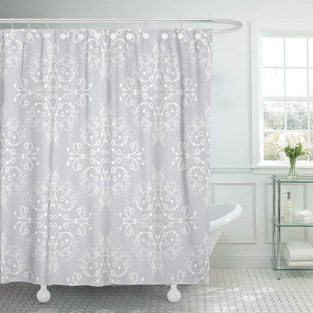 SUTTOM Endless Pattern Damask in White and Silver Grey Colors Shower