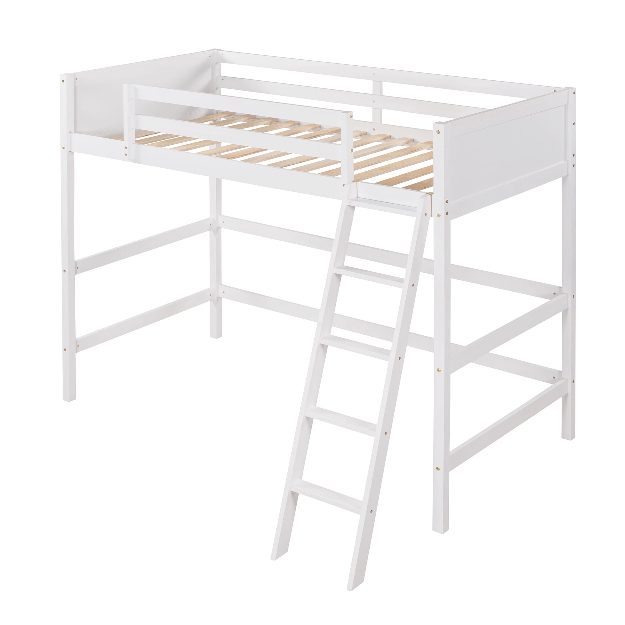Gewnee Twin Loft Bed, Solid Wood Loft Beds with Ladder for Kids Teens,White