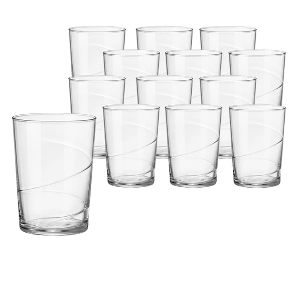 Bormioli Rocco Bodega Swirl Gin Fizz Glasses - Set of 12, 17 Oz. Spiral Design Tumblers with Secure Edge Reinforced Rims - Ideal for Tall Cocktails, Beer, Soft Drinks - Made in Italy, Dishwasher Safe