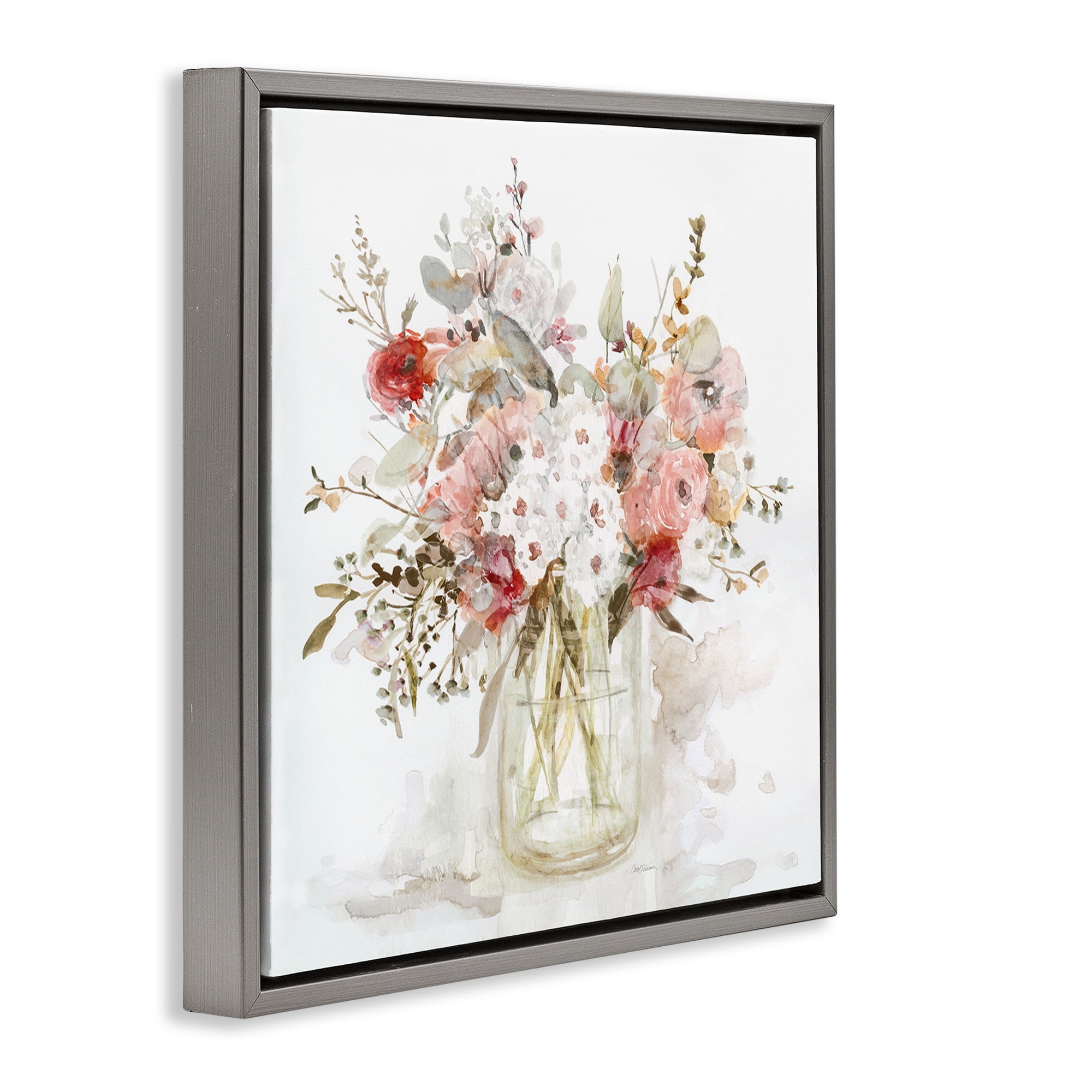 Stupell Industries Soft Blush Botanical Bouquet Gray Framed Floater Canvas Wall Art, design by Carol Robinson