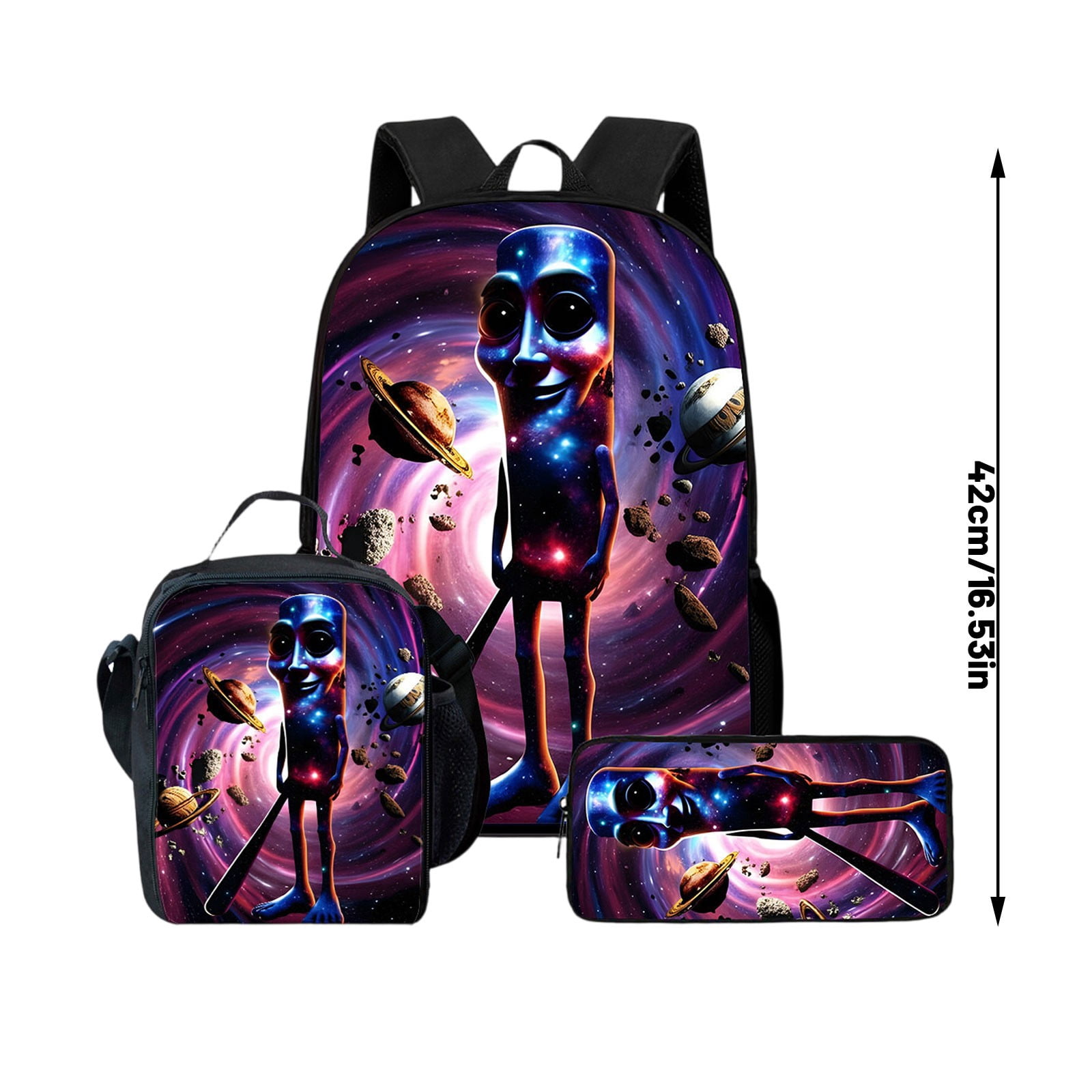 3PCS New Tung Tung Tung Sahur Backpack Set – 16.53" Funny Italian Brainrot 3D Cartoon School Bag with Lunch Bag & Pouch, Lightweight Meme-Inspired Back to School Set for Students & Trendy Fans