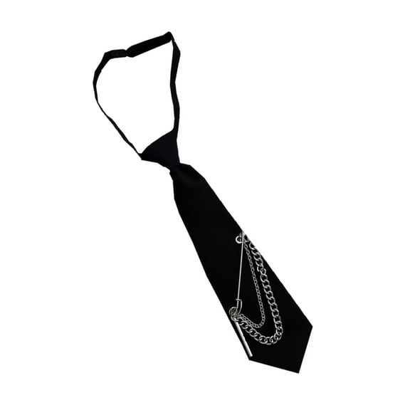 Japanese Preppy Student Adjustable Pre Tied Tie Punk Long Chain Metal Pin Black Necktie Uniform Neckwear Shirt Collar