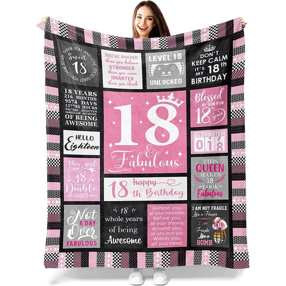 18th Birthday Gifts for Girls, 18 Year Old Girl Birthday Gifts, Gifts for 18 Year Old Girl, 18th Birthday Decorations for Girls Blanket 60"X50"