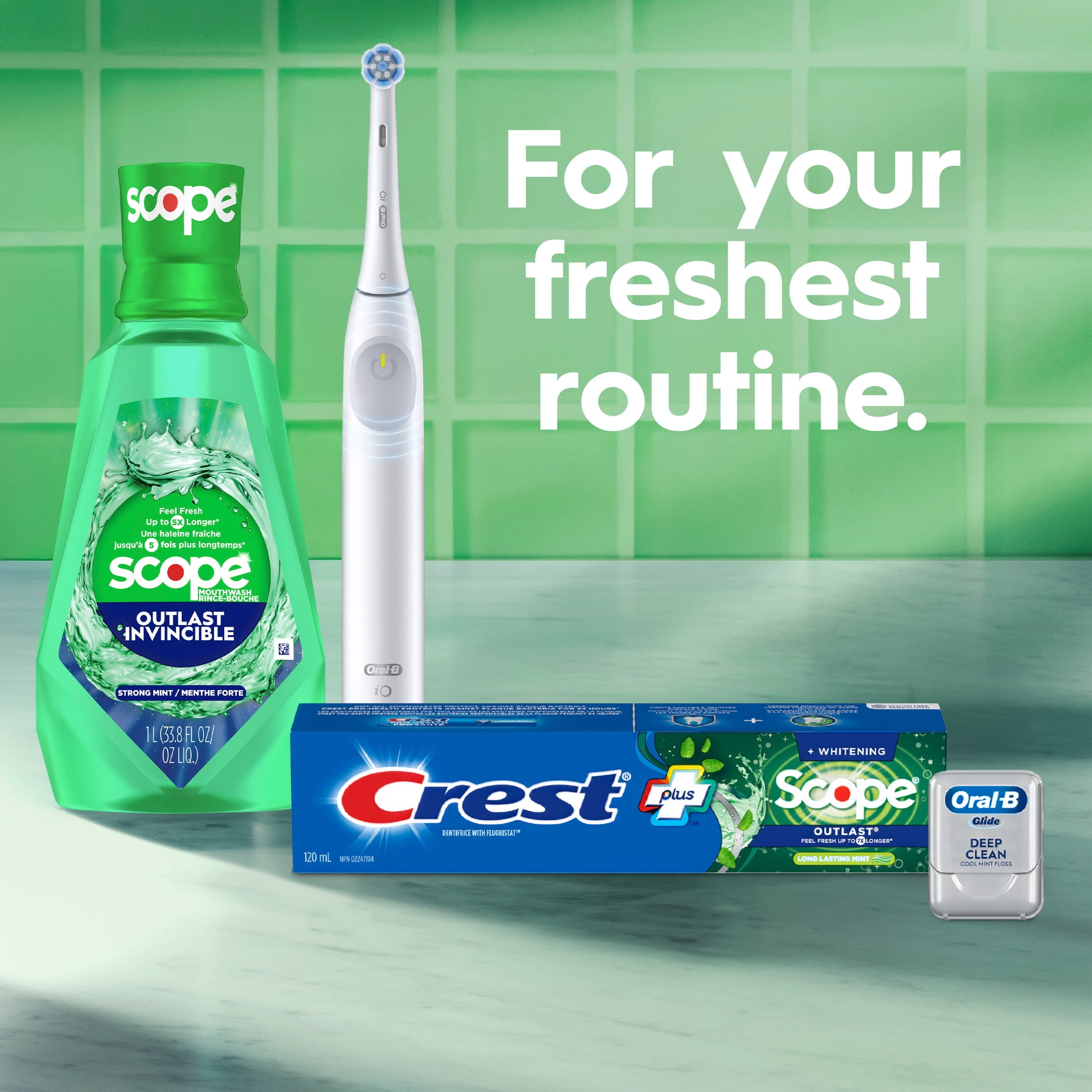 Crest Mouthwash, Scope Outlast Mouthwash, Fresh Mint Mouth Rinse, 1L, 2 pack