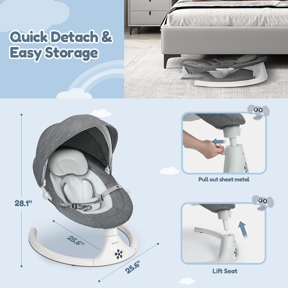 Caveen Electric Baby Swing with Bluetooth, Gray photo 7