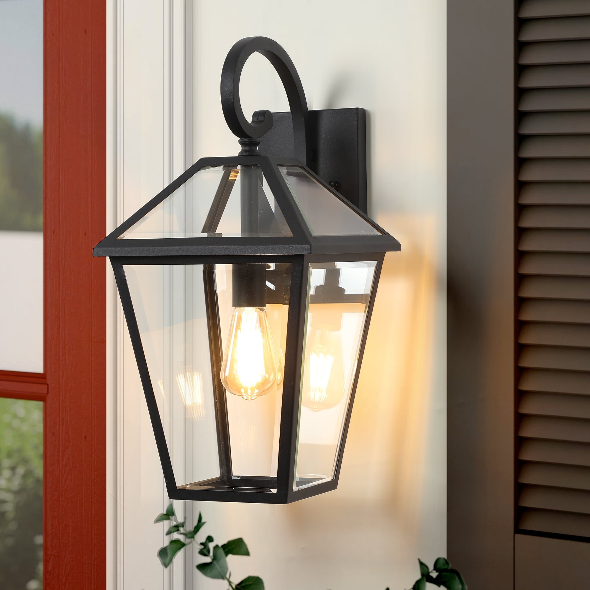 Outdoor Wall Lanterns Set of 2 10 Inch, Black Finish Weatherproof Wall Sconce with Clear Glass for Porch, Black