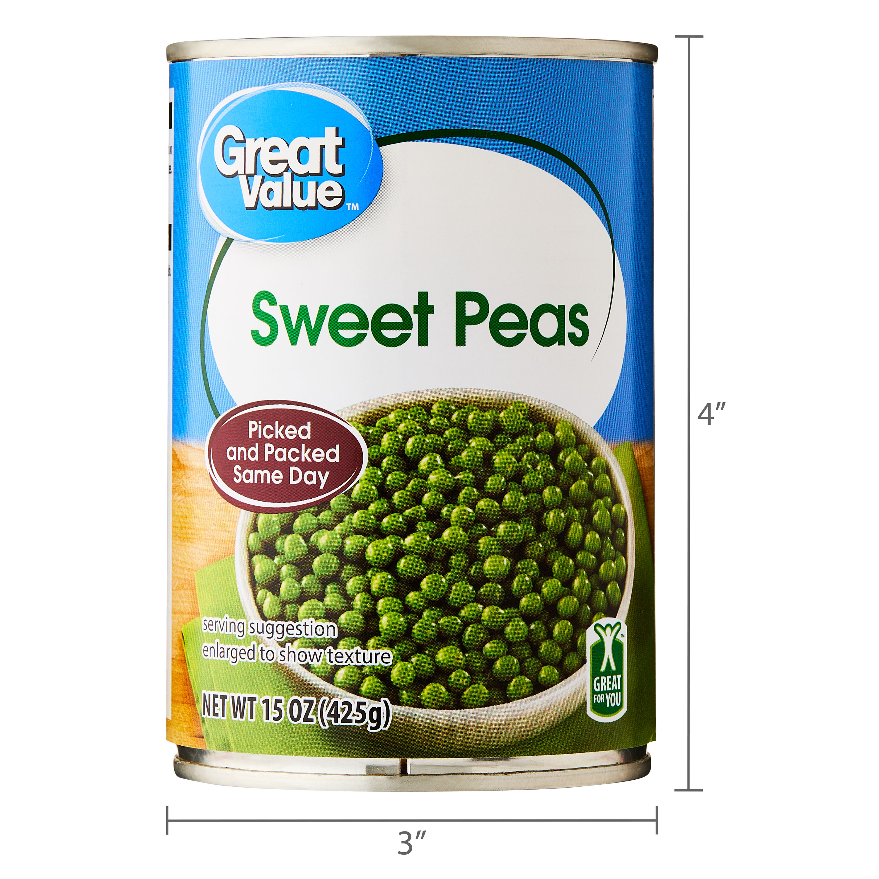 Great Value Sweet Peas, 15 oz Can