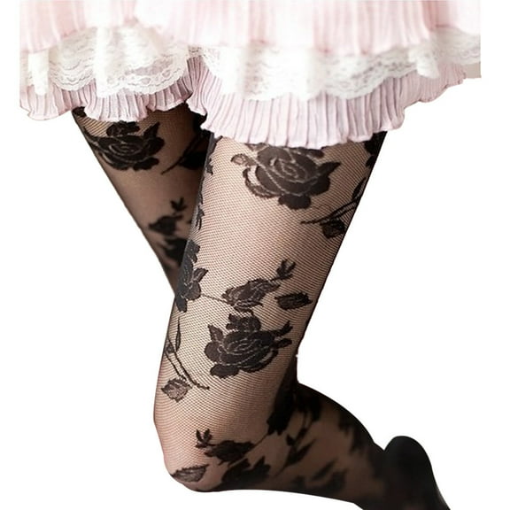 Yigetop Socks for Women Womens Rose Pattern Sheer Tights High Waist Pantyhose Cute Transparent Thigh High Stockings Nylon Thin Long Socks Sheer Stockings for Women Black One Size