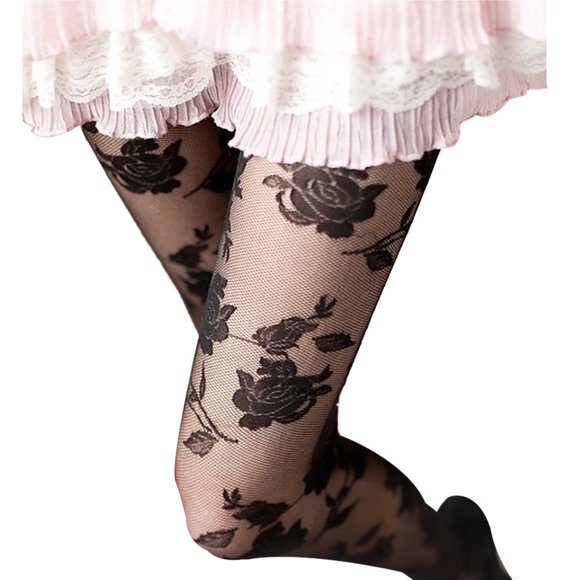 AWZXDE Bas Collants pour Femmes à Motif Floral Rose, Chaussettes de compression pour Femmes, Transparents, Élégants, Opaques, Collants de Couleur Unie