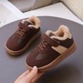 thumbnail image 2 of Toddler Boys Girls Winter Flat Shoes Fuzzy Lined Hook and Loop Walking Shoes Casual Nonslip Splice Suede Sneakers Brown 9.5 Toddler, 2 of 5