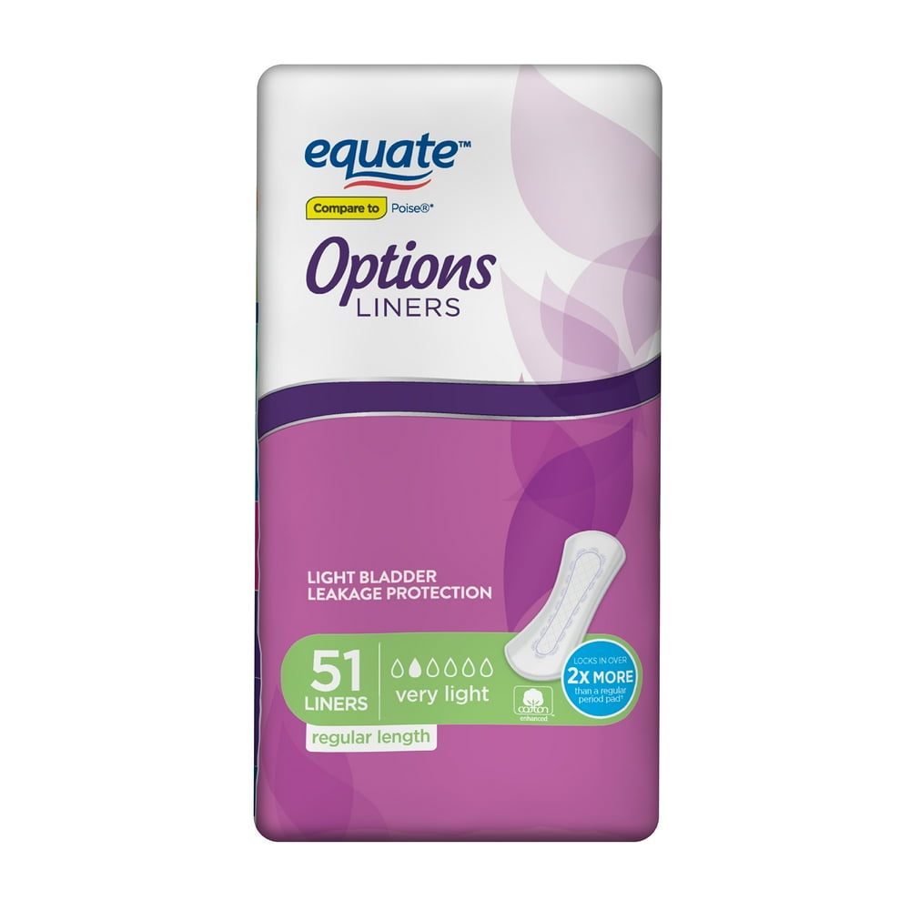 Equate Options Women's Very LightRegular Incontinence Liners, 51 count