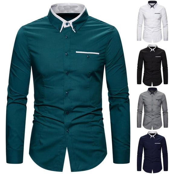 BiZtdJrK Mens Wedding Party Elegant Dress Shirt 2025 Fall Long Sleeve T-shirts Button Down Casual Business Shirts Regular Fit Formal Shirts Daily Sales Black L