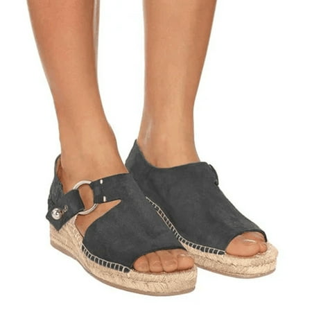 

Hvyes Women’s Open Toe Ankle Strap Hemp Sandals Rope Sole Wedge Espadrille Flatform Platform Wedge Sandals Mom Shoes Size 9.5