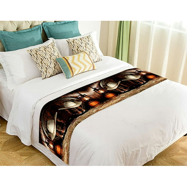 GCKG American West Rodeo Cowboy Hat Boots Bed Runner Bedding Scarf Size