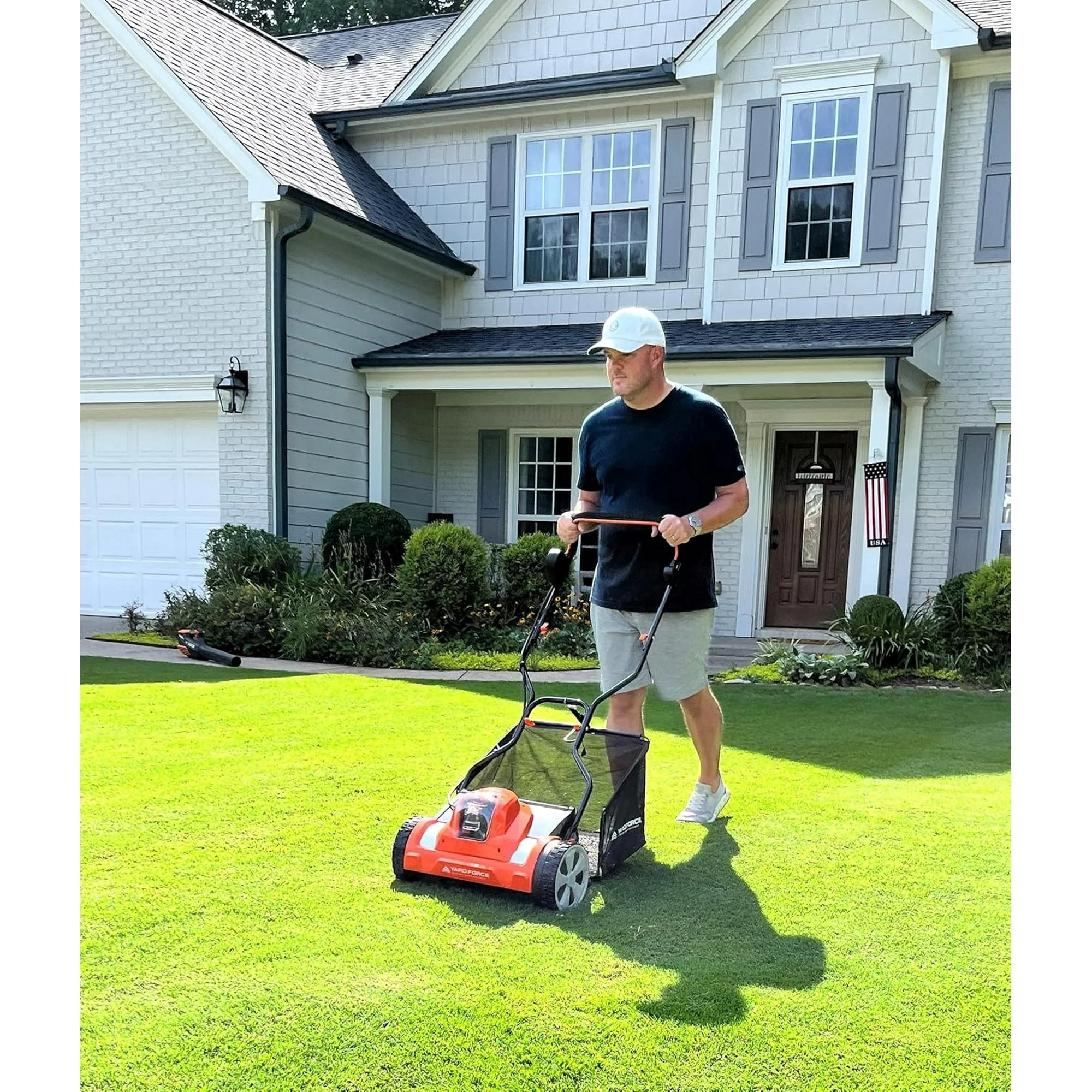 Yard Force Bermuda 15-inch Reel Mower, 20V Lithium-Ion, 2 Battery, Compact, 12 Gallon Bag, Clean Cut for Healthy Lawn