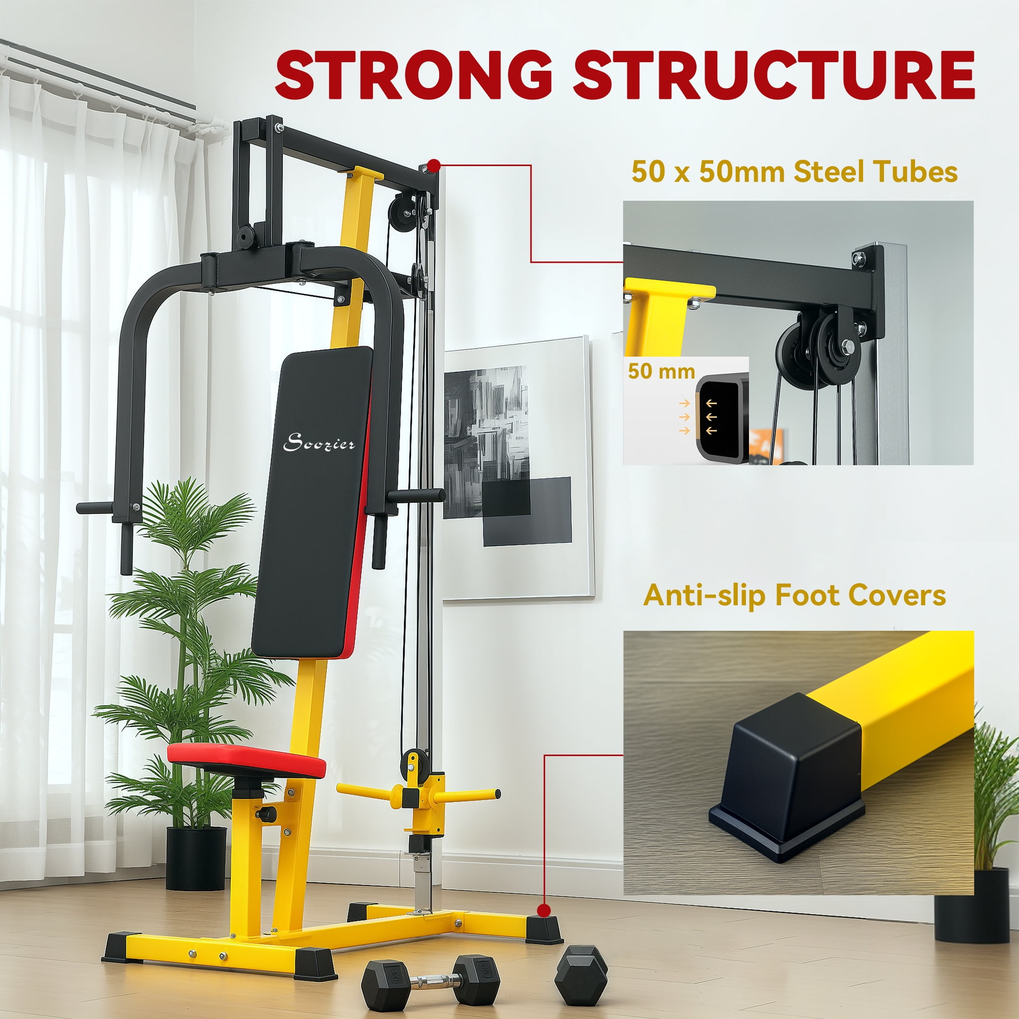 Soozier Chest Fly Chest Press Machine for Back, Pectoral, Rear Deltoid and Shoulder Training, Yellow