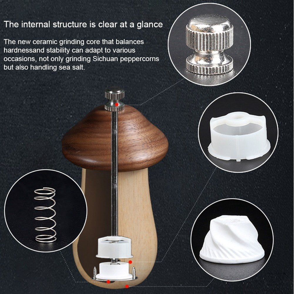Mushroom Shaped Grinder Wooden Pepper Grinder Salt Pepper Mill Manual Grinding Gadget Pepper Grinder Tool for Kitchen