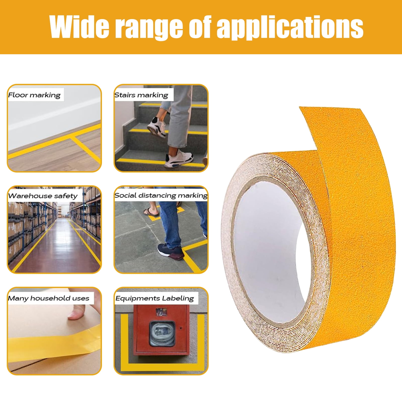 Opolski 1 Roll Outdoor Pickleball Court Marking Tape Badminton Gym Limit Marking Non-slip Tape Sports Field Boundary Tape for Basketball Tennis Pickleball Court Yellow