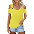 thumbnail image 4 of Olyvenn Womens Tops Summer Off The Shoulder 2025 Spring Fashion Short Sleeve T Shirt Basic Tees Sexy Dressy Casual Blouse Yellow XXL, 4 of 6